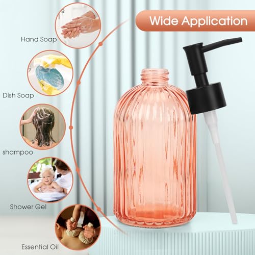 Topsky 2 Pack Glass Soap Dispenser with Black Plastic Pump, 400ml Liquid Hand Soap Dispenser, Rustproof Pump for Kitchen & Bathroom, Great for Lotions, Essential Oil, Liquid Soaps-Pinkish Orange - color: Stripe-pinkish Orange, size: Plastic Pump