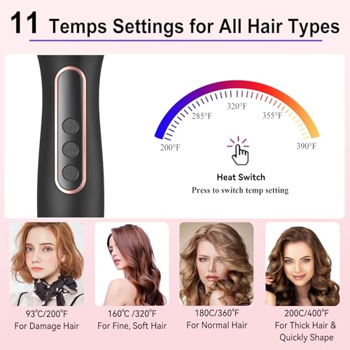 Thermal Brush Set 3-in-1 Curling Iron Brush Set, Dual Voltage 110-220V Thermal Hair Brush with 11 Temp Settings, 3 Interchangeable Travel Curling Irons (1.25“, 1.5”, & 1.75" Barrels) (Black) - color: Black