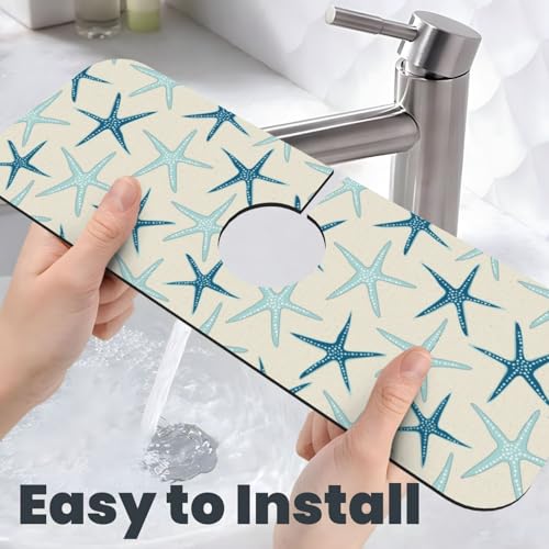 Nautical Starfish Beach Coastal Sea Beachy Funny Colorful Nave Blue 15" X 5.5" Kitchen Sink Splash Guard Faucet Faucet Guard Draining Mat Sink Splash Guard Faucet Kitchen Bathroom - color: Nautical Starfish Beach Coastal Sea Beachy Funny Colorful Nave Blu
