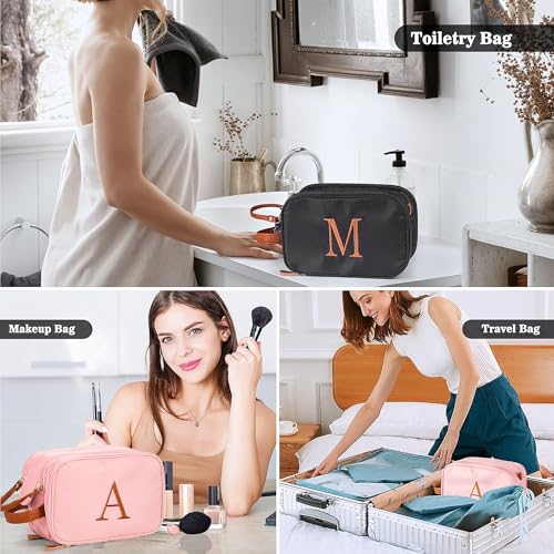 YOOLIFE Initial Toiletry Bag - Personalized Gifts for Women, 18th 20th 21st 30th 40th Birthday Gifts for Women Her, Personalized Initial Makeup Cosmetic Bags Sister Daughter Teacher Mom Gift L Pink - color: Pink, style: L