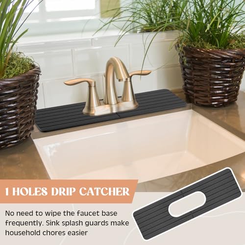 Teenyyou an Oval Hole Gray Faucet Mat for Kitchen Sink Bathroom 17.32" x 4.6" Kitchen Faucet Absorbent Mat Diatomite Splash Guard Quick Drying Stone Drip Catcher Hole 6.22 " x 2.28" - color: Gray, style: an Oval Hole