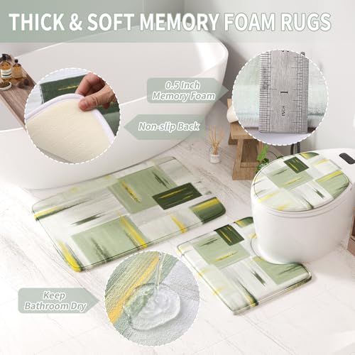 XLHOMO Bathroom Set - Sage Green Bathroom Accessories Set, Bathroom Sets with Shower Curtain and Rugs, Sage Green Shower Curtain Set with Bathroom Trash Can, Soap Dispenser, Soap Dish for Home Decor - color: Plaid Sage Green & Gold, size: Complete Set + B