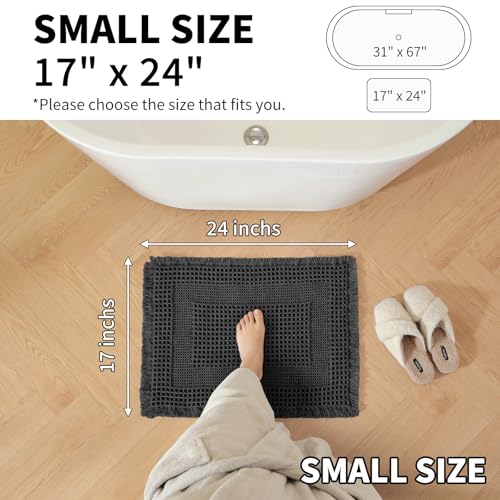 Waffle Bath Mat - Super Water Absorbing Bath Mat Quick Dry, Bathroom Rugs Non Slip Washable with Tassels, Rubber Backed Bathroom Mat for Bathroom Floor, Tub and Shower, 17" x 24", Black - color: Black, size: 17" x 24"