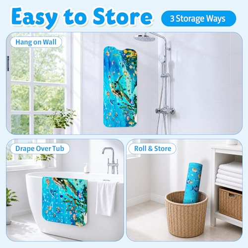 XIYUNTE Baby Bath Mat for Tub Non Slip Kids Bath Mat - 40''x16'' Extra Long Cartoon Bathtub Mat Non Slip Kids Shower Mat Eco-Friendly Toddler Bath Mats with Suction Cups, Machine Washable - color: C-blue Sea