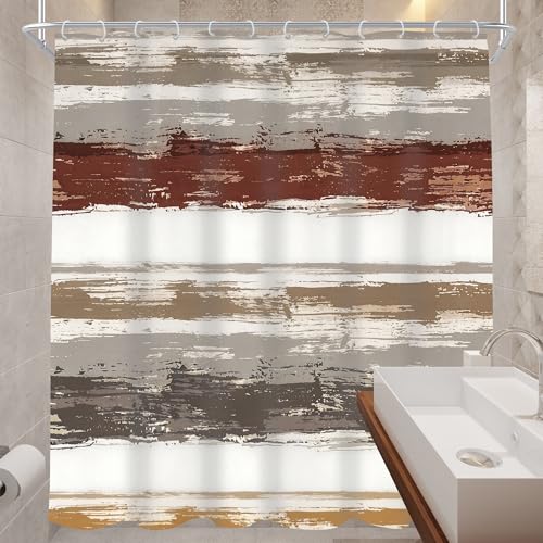 Abstract Brown 72Wx78H Shower Curtain Long Modern Gray Oil Painting Watercolor Striped Minimalist Geometric Simple Artistic Bathroom Curtain Set Aesthetic Bath Bathroom Accessories Decor - size: 72"W x 78"L (Pack of 1)