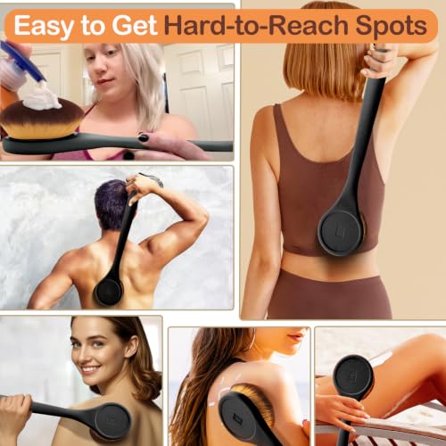Lotion Applicator For Back, Feet, Long Handle Curved, Back Sunscreen Applicator for Kids, Women, Ultra Soft Bristles for Ultimate Comfy, Apply Cream Moisturizer, Self Tanner, Black