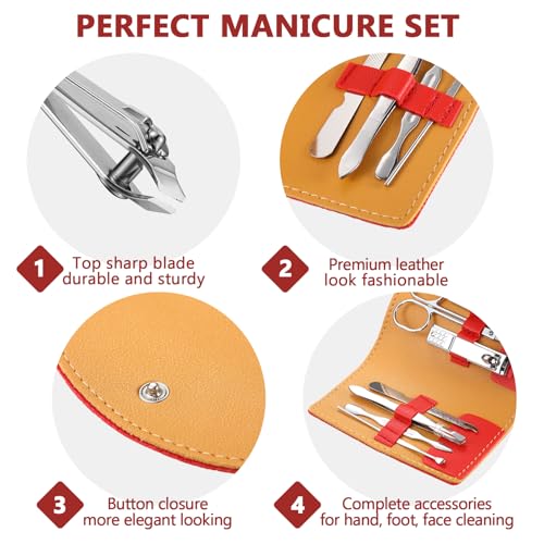 12 Set Manicure Set Bulk Mini Manicure Nail Clipper Kit 7 in 1 Stainless Steel Professional Nail Care Pedicure with Travel Portable Bag Grooming Kits for Women Men Home(Red) - color: Red