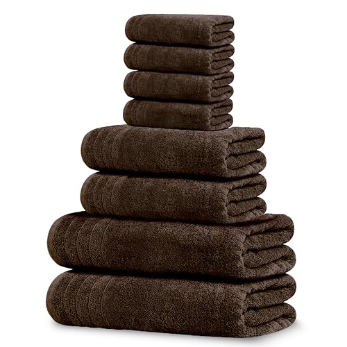 Tens Towels Pack of 8 Towels Set, 2 Extra Large Bath, 2 Hand, 4 Washcloths, 100% Cotton, Lighter Weight, Quicker to Dry, Super Absorbent, Perfect for Bathroom, Brown - color: Brown