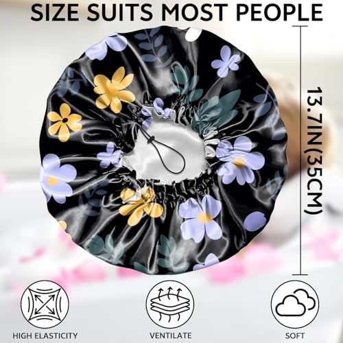 Shower Cap Adjustable Waterproof Double Layer Elastic Reusable Hair Bath Cap Cute Aesthetic for Women Girls-Purple Flower - color: R6-Purple Flower