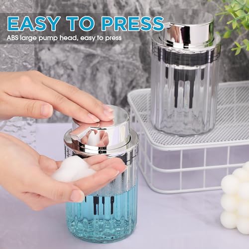 Potchen 2 Pcs Refillable Foaming Hand Soap Dispenser 10 oz Plastic Dispenser Pump Lotion Foaming with Silver Pump for Bathroom Vanities Kitchen(Clear) - color: Clear