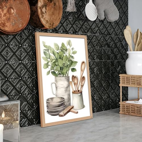 OBXXKZ 3 Pcs Boho Farmhouse Kitchen Wall Art Sage Green Pictures Botanical Paintings Farmhouse Artwork Eucalyptus Nature Art Prints for Dining Room 16"x24" Ready to Hang - color: Kitchen tableware, size: 16x24 inches