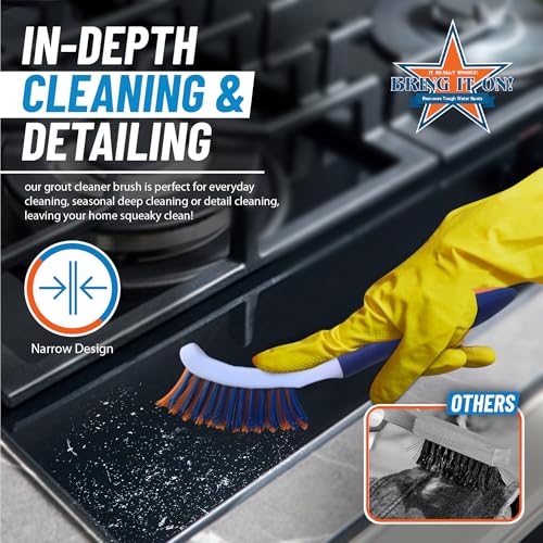 Bring It On Grout Cleaning Brush 6-Pack– Crevice Cleaning Brush with Stiff Nylon Bristles – 8-inch Heavy-Duty Grout and Tile Cleaner Brush – Scrubbing Brush for Corners, Bathroom, and Kitchen - style: 6-Pack