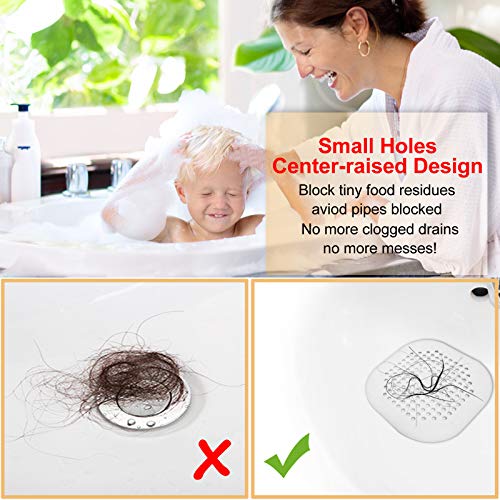 Hair Drain Catcher,Square Drain Cover for Shower Silicone Hair Stopper with Suction Cup,Easy to Install Suit for Bathroom,Bathtub,Kitchen 2 Pack (Grey White) | Drainer Cover Silicone Hair Stopper with Suction Cups,Protector Accessories,Easy to Install Sui