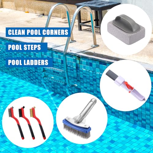 Sliner 6 Pcs Pool Cleaning Kit 5 Inch Stainless Steel Pool Brush Pumice Stone Metal Wire Bristles Srubber Calcium Remover for Swimming Build-up on Tiles, Rust Stains on Concrete Walls