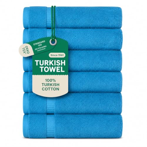 SALBAKOS 100% Turkish Cotton Hand Towel Set of 6 16x30 inch | Heirloom Quality | Hotel & Spa Collection | Ultra Soft, Super Absorbent, Long Lasting Hand Towels | Made in Turkey (Aqua, 6 Hand Towels) - color: Aqua, size: 6 Hand Towels