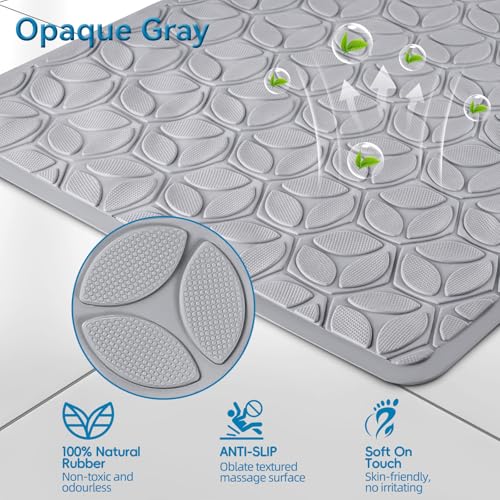 Bathtub Mat Non Slip with Suction Cups - 100% Rubber Bathroom Mat Textured for Bath Tub Shower Safety - Soft on Touch - BPA/PVC Free - Pet Dog Bath Mat - Machine Washable - 17 × 35 Inch（Gray） - color: Gray, size: 35" x 17" (Rectangular)