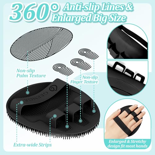 Upgrade Silicone Bath Glove with Straps, 360° Anti-Slip & Enlarged Exfoliating Body Scrubber for Rich Foaming Deep Cleaning, No-Grip & Hand-fit Shower Scrubber for All Skin Types(Blackx2) - color: Black*2