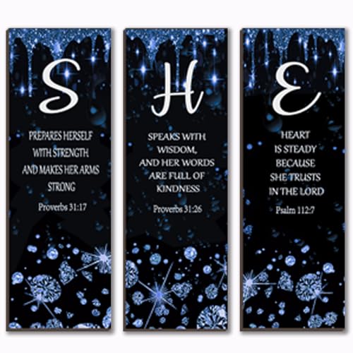 ZONWUTHY 3 Pcs Blue Silver Wall Decor Diamond Bedroom Decor For Women With Religious Black And Blue Bathroom Accessories Office Sign for Home Kitchen Office Wall Decoration 12x4 Inches - color: Blue