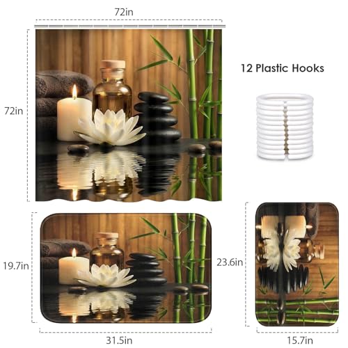 ArtSocket Green Bathroom Set with Shower Curtain and Rugs and Accessories, Bamboo Stones spa Oil Shower Curtain Set, Modern Zen Bathroom Decor 3 Pcs - color: Modern 1