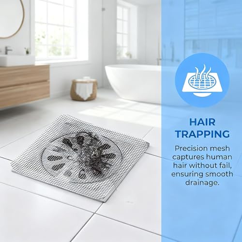 Disposable Shower Drain Hair Catcher 30 Pack, Waterproof Peel and Stick Mesh Drain Strainer Stickers for Shower, Bathtub, Bathroom Sink, Laundry and Tub Drains — Hair Trap Clog Prevention