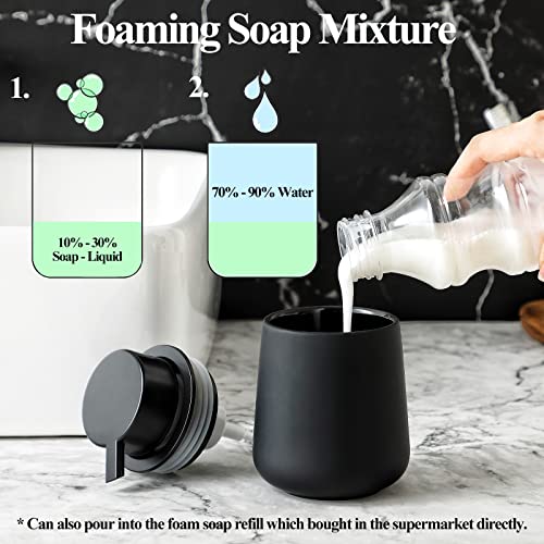BosilunLife Ceramic Bathroom Accessories Set 3 Pcs, Foaming Soap Dispenser and Toothbrush Holder with Tray, Modern Farmhouse Vanity Decor, Black Housewarming Gift - color: Black, style: Foam