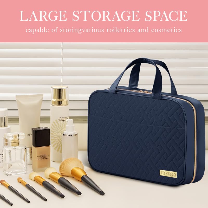 HOTOR Travel Toiletry Bag w/Hanging Hook - Spacious Toiletry Bag Essentials for Women & Men, Makeup Bag/Big Comparment, Waterproof for Travel Accessories, Medium, Navy Blue - color: Navy Blue, size: Medium