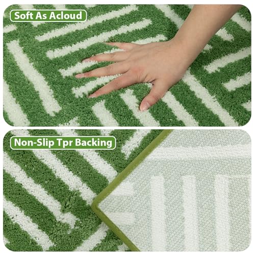 ORTIGIA Striped Green Bathroom Rugs Non Slip Washable, 20x30 Quick Dry Absorbent Soft Plush Microfiber Bath Mats, Bath Rugs for Bathroom Floor Carpet for Sink Bedroom