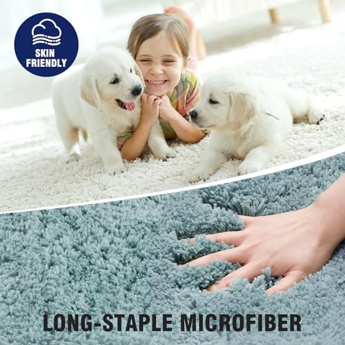 TECHMILLY Super Soft Shaggy Bathroom Rugs, Absorbent Thick Non Slip Microfiber Bath Rugs, Quick Dry Machine Washable Bath Mat for Bathroom Floor, Bathtub and Shower 17"x24" - color: Blizzard Blue, size: 1'5" x 2' (Rectangular)