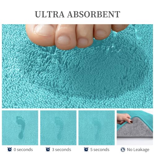 YIHOUSE Memory Foam Bathroom Rugs Sets 3 Piece - Extra Thick Soft Towel-Like Absorbent Bath Mat Set, Non Slip Machine Washable Bath Rugs Carpet for Bath, Tub and Shower, Aqua - color: Aqua, size: 1'8" x 2'8" (3 pieces)