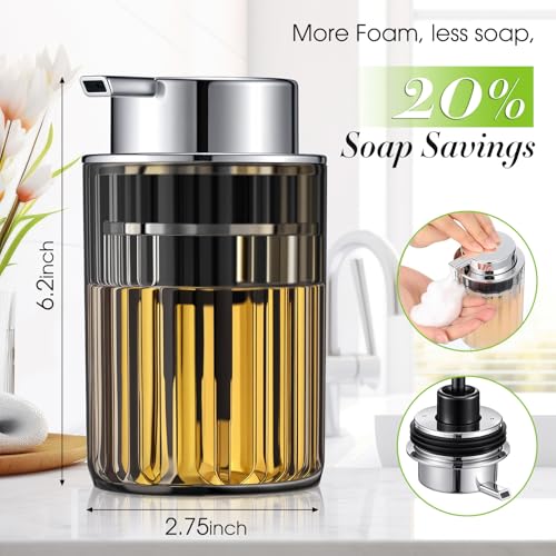 Potchen 2 Pcs Refillable Foaming Hand Soap Dispenser 10 oz Plastic Dispenser Pump Lotion Foaming with Silver Pump for Bathroom Vanities Kitchen(Gray) - color: Gray