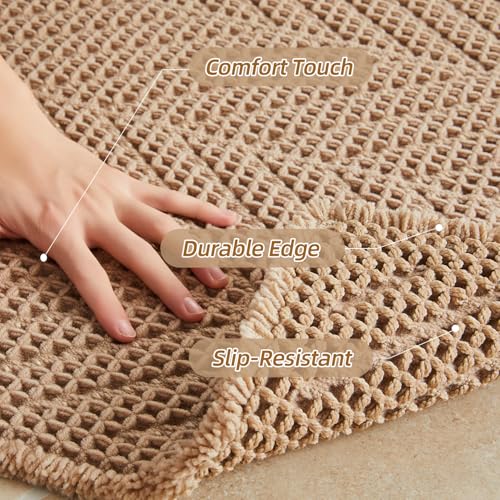 Sunfly Boho Bathroom Rug, Herringbone Waffle Bath Mat Non-Slip Washable Super Absorbent Quick Dry, Farmhouse Bath Mat for Bathroom Floor Decor 24"*36" Khaki - color: Akhaki, size: 2' x 3' (Rectangular)