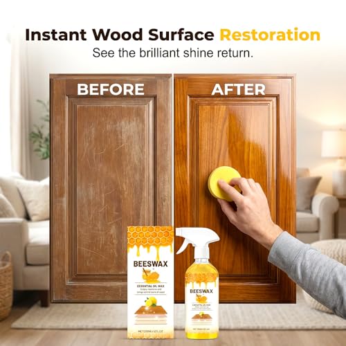 Beeswax Wood Polish Spray, 2026 Upgrade Natural Beeswax Essential Oils Wax, Bees Wax Furniture Polish and Cleaner Kit with Sponge and Towel for Wood Furniture Floors Living Room Kitchen (3 PCS) - color: 3 PCS