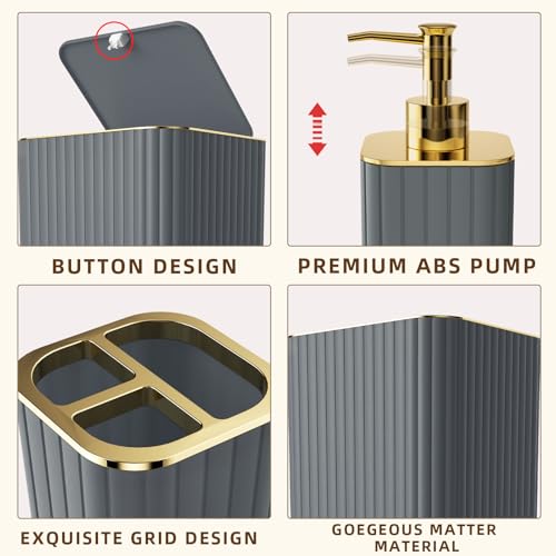 XLHOMO Bathroom Set - 26PC Bathroom Set with Shower Curtain and Rugs, Bathroom Accessory Set, Grey Bathroom Accessories Set, Trash Can & Soap Dispenser - style: Grey&Gold
