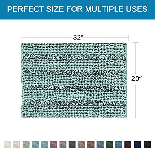 H.VERSAILTEX Bath Rugs for Bathroom Non Slip Bath Mats Extra Thick Chenille Striped Rug 20" x 32" Absorbent Non Skid Fluffy Soft Shaggy Washable Plush Mat for Indoor, Bath Room, Tub - Eggshell Blue - color: Eggshell Blue, size: 20" x 32"
