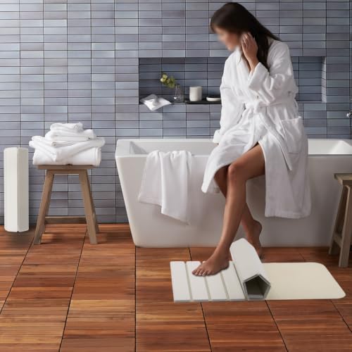 Stone Bath Mat,24 x 15.4 Inch Non-Slip Diatomaceous Earth Bath Mat,Quick Dry Stone Bath Mats for Bathroom,Rollable Shower Mat,Super Absorbent Stone Drying Mat for Bahtroom Shower Floor - color: White