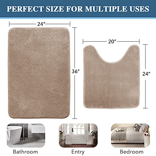 H.VERSAILTEX Bath Mat Memory Foam Set Bathroom Rug Set Flannel Velvety Bath Mat Luxury Extra Soft and Absorbent Non Slip Rugs for Bathroom/Bedroom Washable(Curved Set 24"x 36" Plus 20"x 24"U, Taupe) - color: Taupe, size: 24" x 36" Plus 20" x 24" U