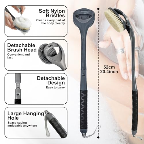 Gobiteli Back Scrubber,20.4" Detachable Long Handle Back Washer for Shower,Shower Brush for Body for Men,Women