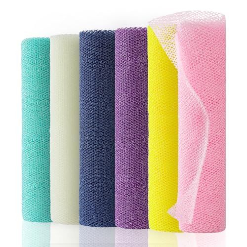 African Net Sponge, Long 6 Pieces, Loofah Back Scrubber for Shower, Exfoliating Body Scrubber, Bath Sponge（Green，White，Purple，Yellow， Pink，Blue） - color: Green, White, Blue, Purple, Yellow, Pink