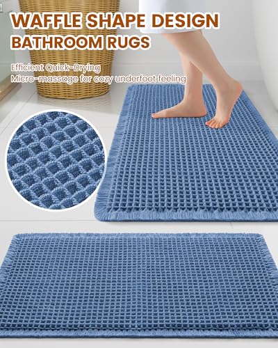 Smiry Waffle Bath Mat 30x20, Extra Soft Absorbent Bathroom Rugs, Non Slip Machine Washable Quick Dry Bath Rugs for Bathroom Floor, Tub, Shower, Home Decor Accessories, Blue - color: Blue, size: 30'' X 20''