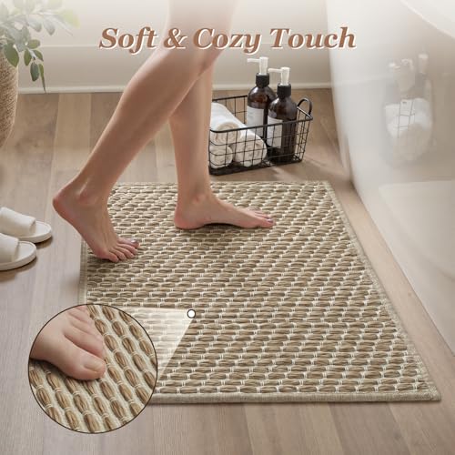 AMOAMI Unique Woven Bath Mat, Super Absorbent Non Slip Bath Mat, 20" x 32", Brown - color: Brown, size: 20" x 32"