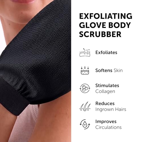 Valitic Exfoliating Glove Body Scrubber - Exfoliating Mitt Dead Skin Remover, Shower Face and Body Exfoliator - Korean Style Skin Scrubber Washcloth - Spray and Self Tan Remover, Pair Black - color: Black