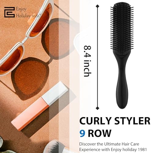 Curly Hair Brush for Women Men Curl Defining Hairbrush Small Mini Detangler Edge Combs Barber Styling Tools Travel Accessories Cruise Ship Essential 2028 Beach Vacation Must Have Gift - color: Black 9 Row