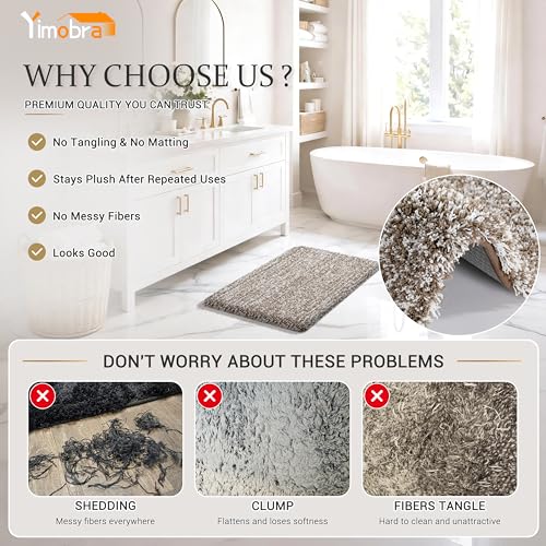 Yimobra Bathroom Rugs Non Slip Washable, Ultra Soft and Water Absorbent Bath Mats, Plush Fluffy Shower Mat Outside, Microfiber Thick Matts for Bathroom Floor/Sink, 24X17, Light Brown and White - color: Light Brown and White, size: 17" X 24"