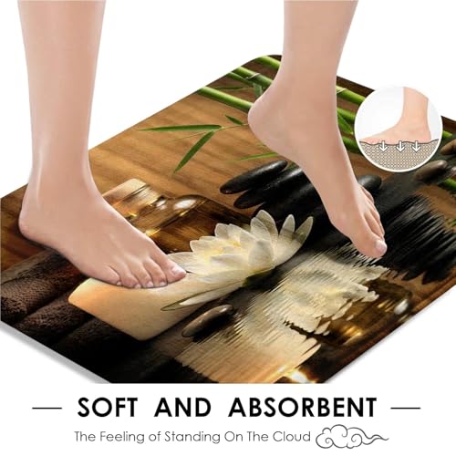 ArtSocket Stones Spa Bamboo Bathroom Set with Shower Curtain and Rug Accessories, Oil Wood Massage Candle Modern Water Bamboo Green Tropical Shower Curtain for Bathroom Decor 4 Pcs - color: Stones Spa Bamboo