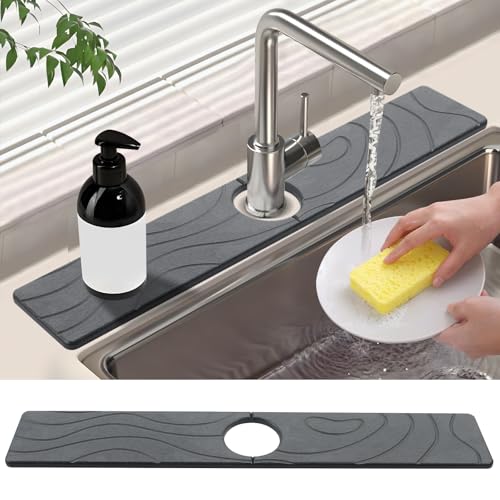 Faucet Mat for Kitchen Sink - Diatomite Quick Dry Sink Splash Guard, Super Absorbent, Kitchen Stone Sink Tray, Faucet Splash Guard for Bathroom Counter (23.62 * 3.93") - size: 23.62 * 3.93"
