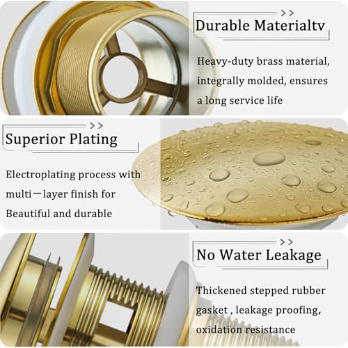 Free Standing Tub Drain Kit, Freestanding Tub Drain, Pop-Up Freestanding Bathtub Drain Stopper, Compatible with Freestanding Bathtub Drain Rough-in Kit (Gold) - color: Gold