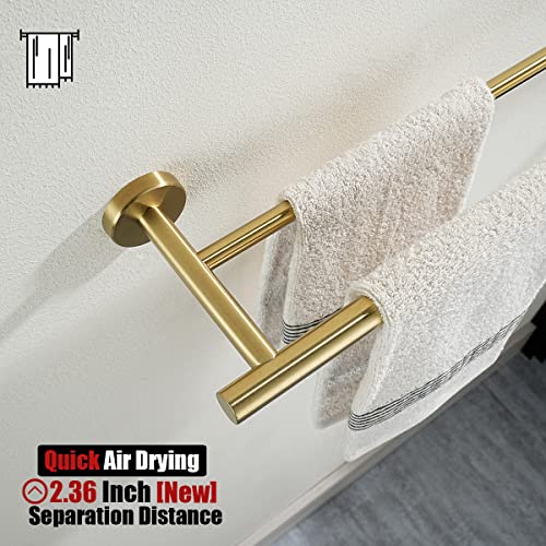 JQK Double Towel Bar 27 Inch, Brass Gold Useable Length 24 Inch 304 Stainless Steel Thicken 0.8mm Bath Towel Rack for Bathroom, Towel Holder Wall Mount, TB100L24-BG - color: Brushed Gold, size: 27 Inch