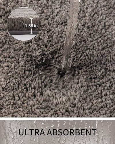 Bathroom Rugs Non Slip Washable, Ultra Thick Soft Microfiber Absorbent Bath Mats, High Density Foam Latex Non Slip Backing Bath Rugs, Fluffy Floor Carpet for Tub&Shower 24x17, Darkgrey - color: Dark Grey, size: 24" X 17"(Small Bathroom Rug)