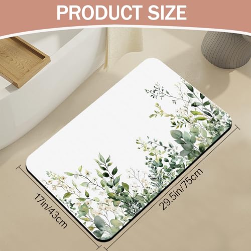 Non Slip Bath Mat, Watercolor Eucalyptus Leaves Bathroom Decor, Green Branches Diatomaceous Bath Mat Quick Dry Absorbent Bathroom Rugs-Shower Rug for Kitchen Laundry Bathtub Shower 17"x29.5" - color: Watercolor Eucalyptus Leaves, Green Branches
