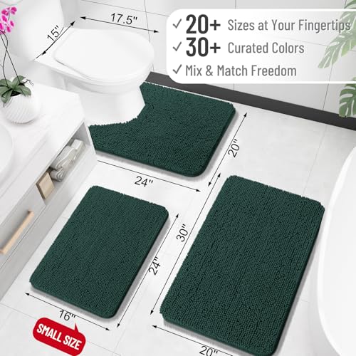 OLANLY Toilet Rugs U-Shaped 20x20, Extra Soft Absorbent Chenille Contour Bathroom Rugs for Toilet, Dry Quickly, Machine Washable, Non-Slip Bath Mat, Blackish Green - color: Blackish Green, size: 20" X 20" Contour Rug